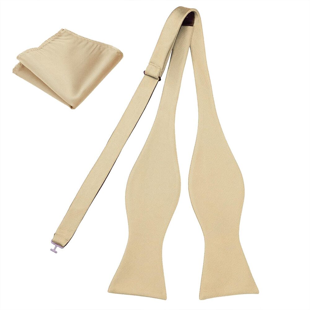 6297 Woven Self Tie Bow Tie and Pocket Square Formal Wear Khaki Bow Ties